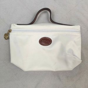 Longchamp Le Pliage Cosmetic Case White Pouch Toiletries Makeup Bag Travel
